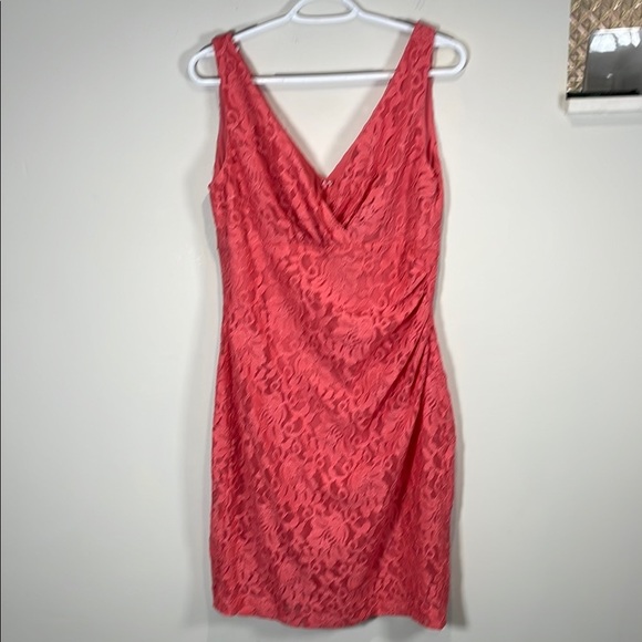 Ralph Lauren Ruched Wrap Sheath Dress in Peach Pink - Picture 1 of 8